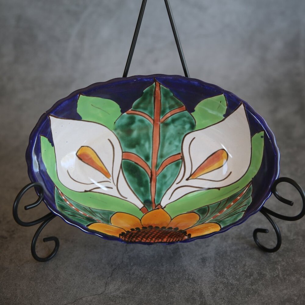 Calla Lily Talavera Mexican Pottery Oval Bowl Lead Free Serving Dish Sunflower
